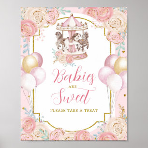 Pink and Gold Magical Carousel Please Take a Treat Poster