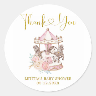 Pink and Gold Magical Carousel Thank You Sticker