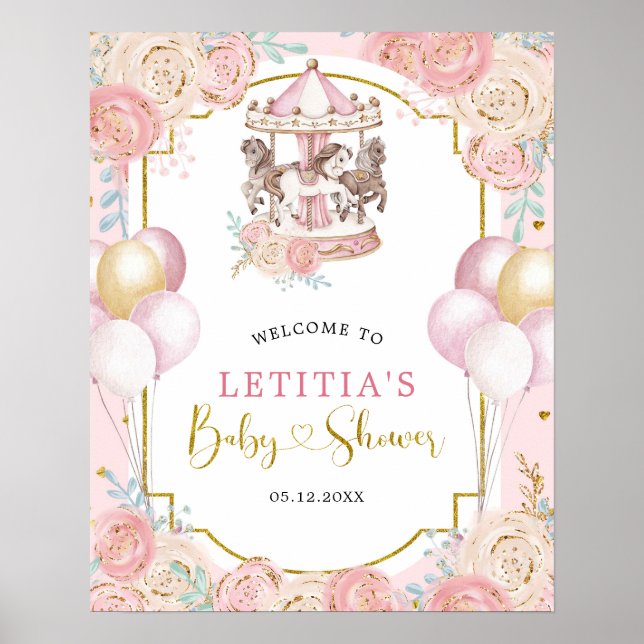 Pink and Gold Magical Carousel Welcome Sign (Front)