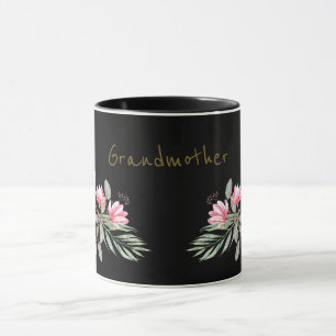 Pink and Gold Magnolia on Black Grandmother Mug