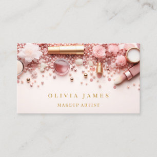 Pink and Gold Makeup Artist Cosmetics Beauty Salon Business Card
