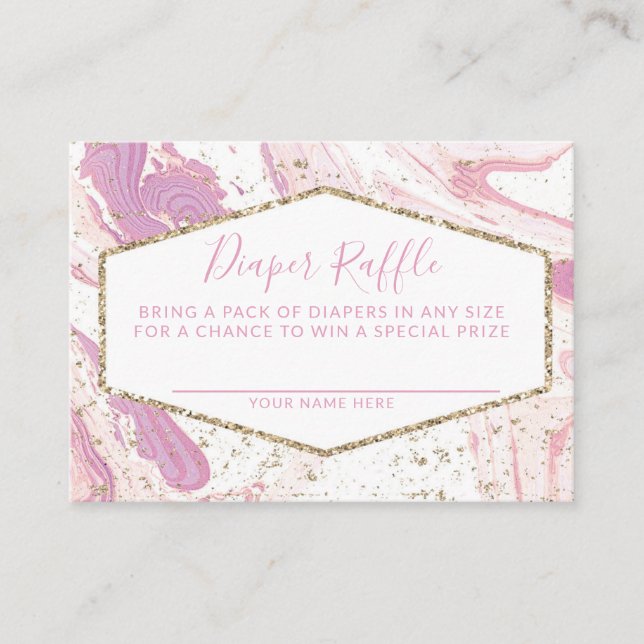 Pink and Gold Marble Baby Shower Diaper Raffle Enclosure Card (Front)