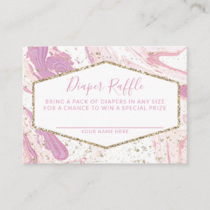 Pink and Gold Marble Baby Shower Diaper Raffle Enclosure Card