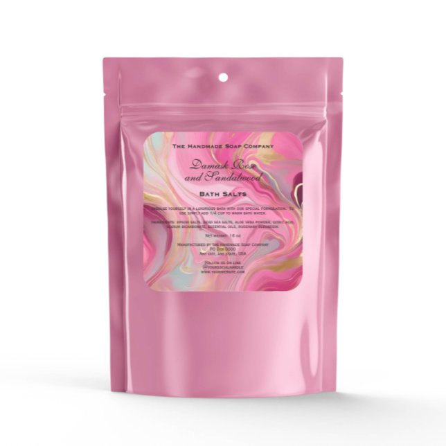 Pink and Gold Marble Bath Salts Pouch Label (Creator Uploaded)