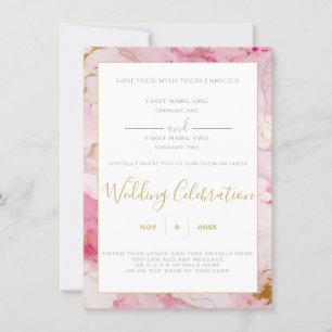 Pink and gold marble border wedding invitation
