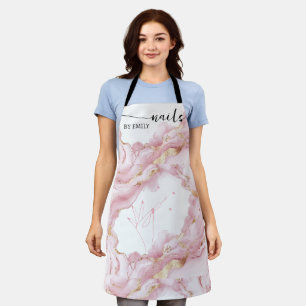 Pink and gold Marble Custom Nail Salon  Apron