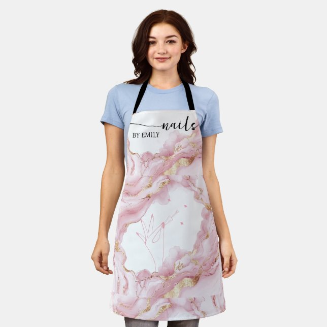 Pink and gold Marble Custom Nail Salon  Apron (Worn)
