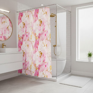 Pink and gold marble effect shower curtain
