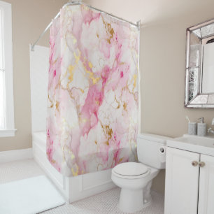 Pink and gold marble effect shower curtain