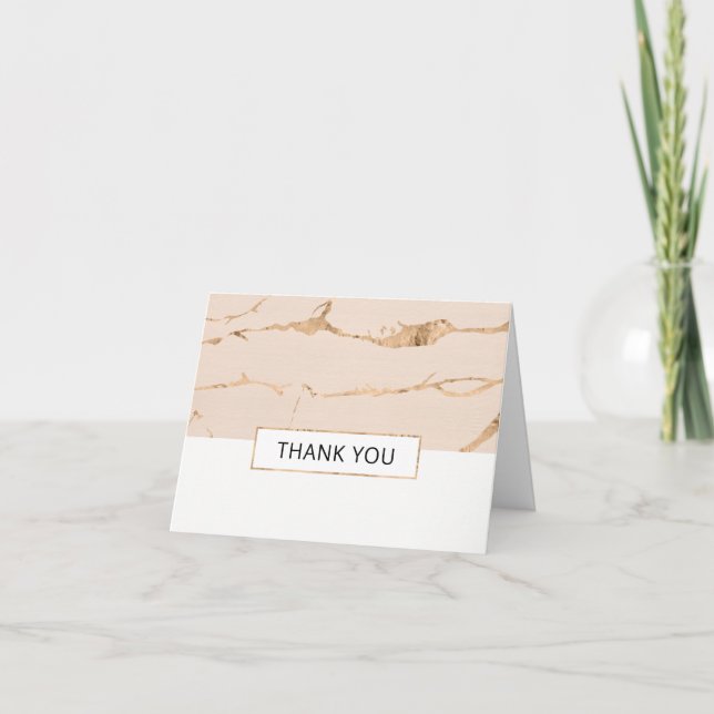 Pink and gold marble effect thank you card- folded (Front)
