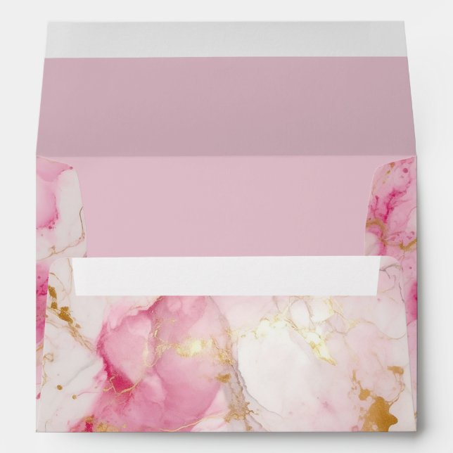 Pink and Gold marble effect wedding envelope (Back (Bottom))