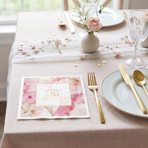 Pink and gold marble effect Wedding Napkin