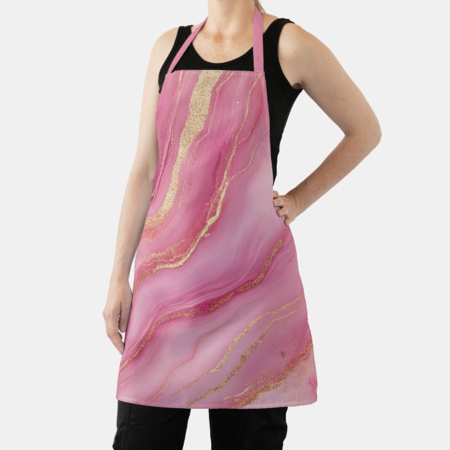 Pink and Gold Marble Elegant Apron (Insitu)
