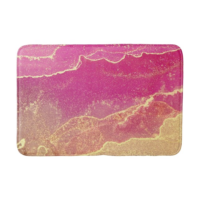 Pink and Gold Marble Elegant Bath Mat (Front)