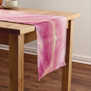 Pink and Gold Marble Elegant Short Table Runner