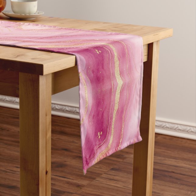 Pink and Gold Marble Elegant Short Table Runner (In Situ)