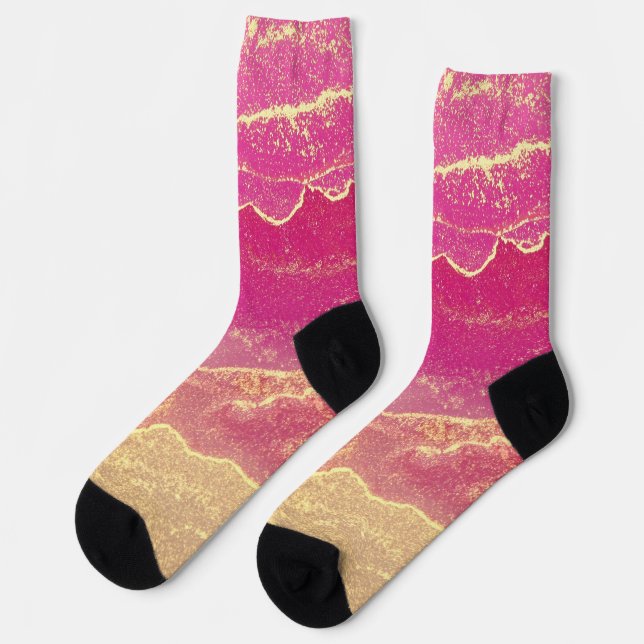 Pink and Gold Marble Elegant Socks (Left)