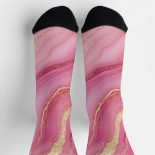 Pink and Gold Marble Elegant Socks