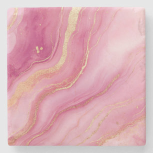 Pink and Gold Marble Elegant Stone Coaster