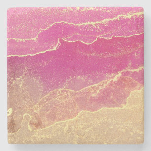 Pink and Gold Marble Elegant Stone Coaster