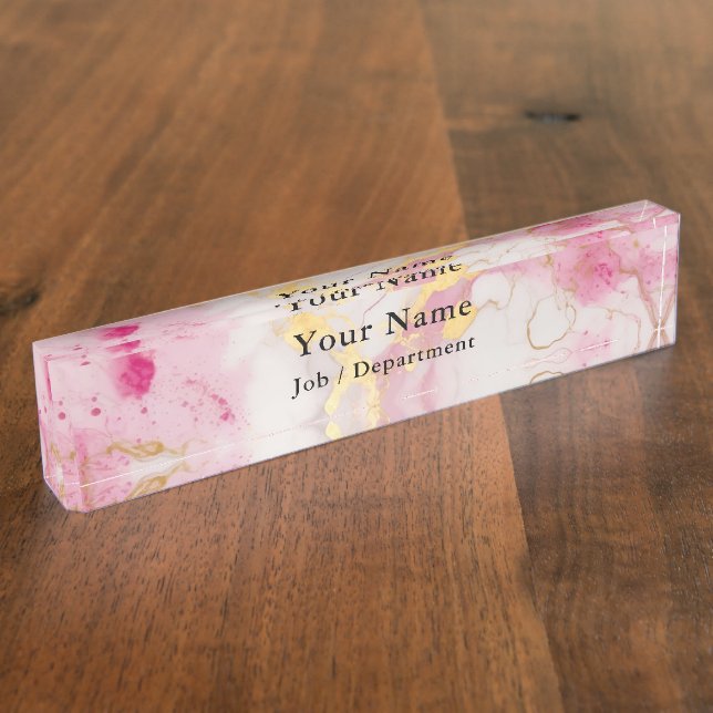Pink and gold marble executive desk name plate (Side)