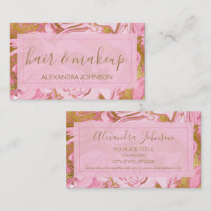 Pink and Gold Marble Hair and Makeup Business Card