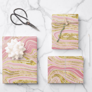 Pink and Gold Marble Look Wrapping Paper Sheet