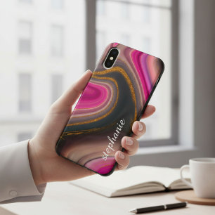 Pink and Gold Marble Monogram iPhone X Case