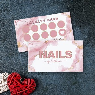Pink and Gold Marble nail salon Manicurist  Loyalty Card