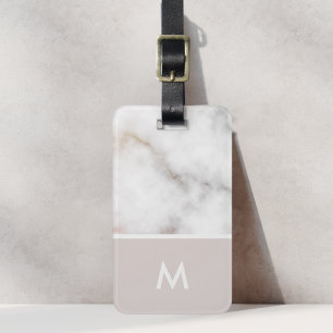 Pink and Gold Marble Personalised Initial Luggage Tag