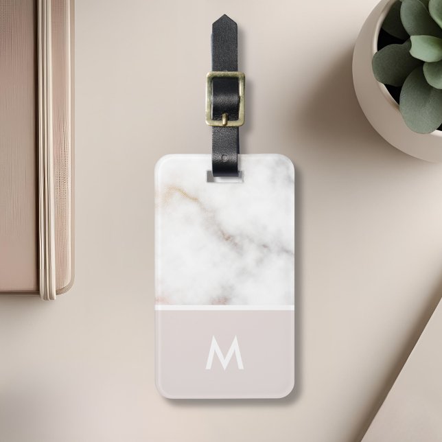 Pink and Gold Marble Personalised Initial Luggage Tag (Creator Uploaded)