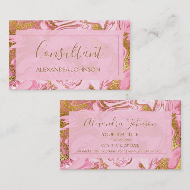 Pink and Gold Marble Trendy Consultant Business Card (Front/Back)
