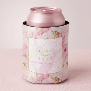 Pink and gold marble Wedding Can Cooler