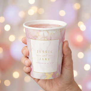 Pink and gold marble Wedding Paper Cups