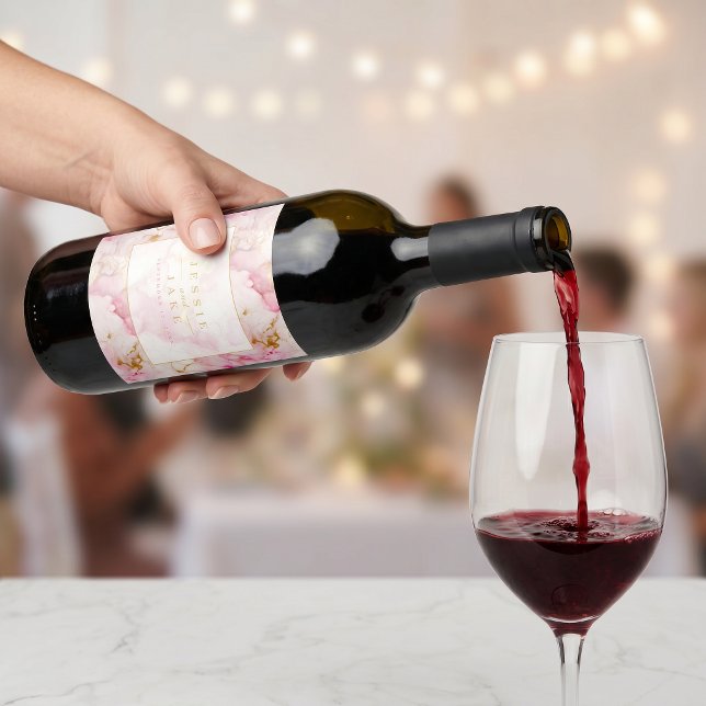 Pink and gold marble Wedding Wine Label (Pink and gold marble Wedding Wine Label)