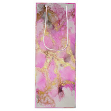 Pink and Gold Marble Wine Bottle Gift Bag