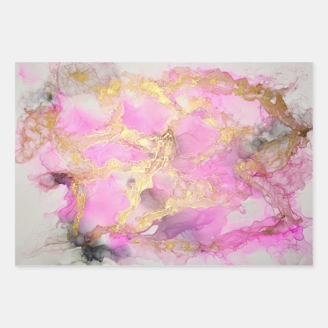 Pink and Gold Marble  Wrapping Paper Sheet (Front 3)