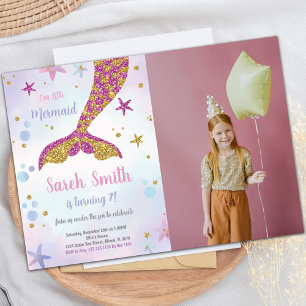 Pink and Gold Mermaid Glitter Tail Invitations pho