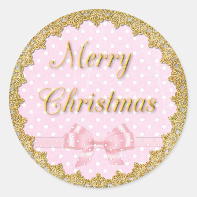 Pink and Gold Merry Christmas Sticker (Front)