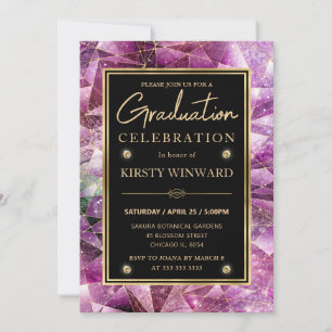 Pink and Gold Midnight Crystal Galaxy Graduation Invitation
