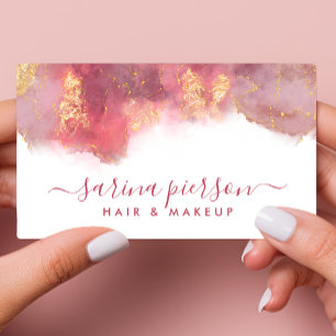 Pink And Gold Modern Art Liquid Watercolor Ink Business Card