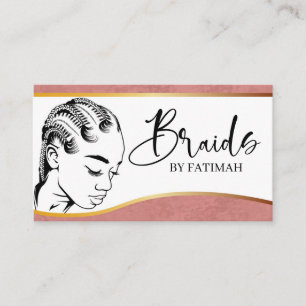 Pink and Gold Modern Hair Braiding Salon Business  Business Card