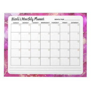 Pink and Gold Monthly Calendar Notepad