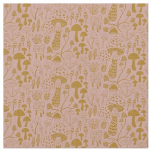 Pink and Gold Mushroom Fabric
