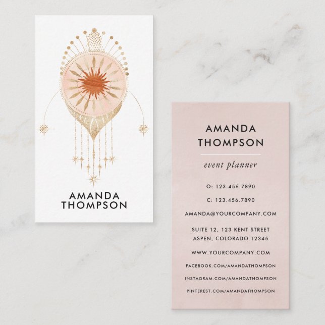 Pink and Gold Mystical Cosmic Business Card (Front/Back)
