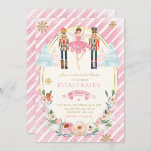 Pink And Gold Nutcracker Birthday Sugar Plum Fairy Invitation