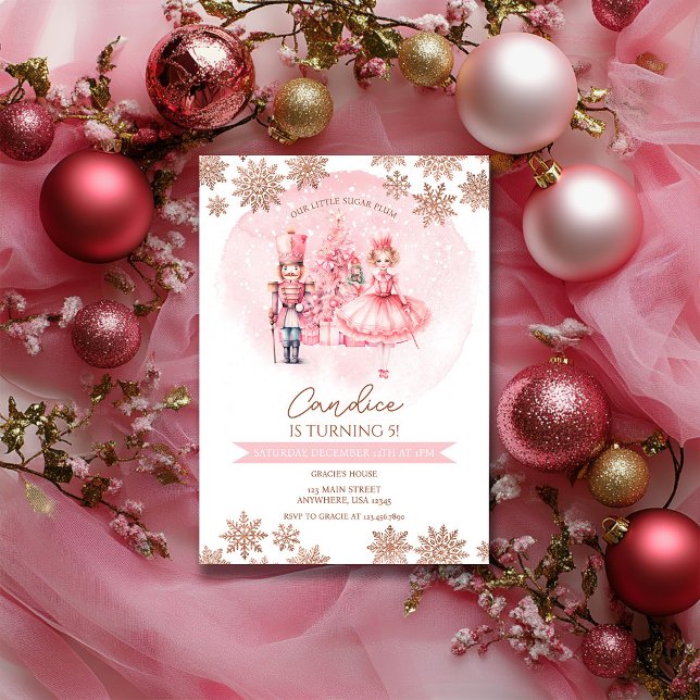 Pink And Gold Nutcracker Birthday Sugar Plum Fairy Invitation (Creator Uploaded)