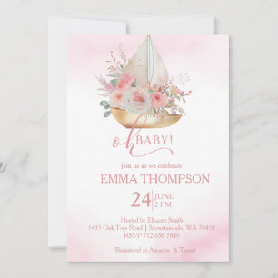 Pink and Gold Oh baby Nautical  Invitation