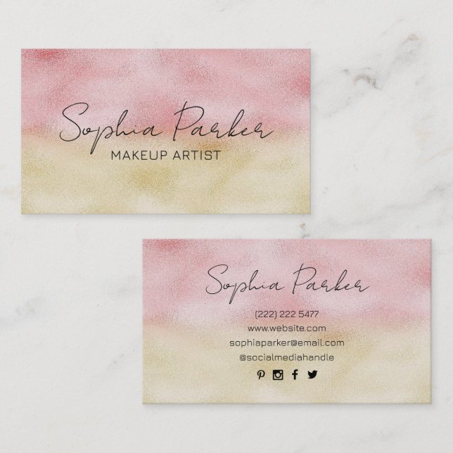 Pink and Gold Ombre Foil Business Card (Front/Back)