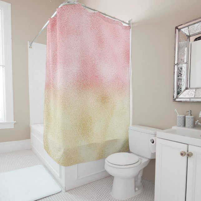 Pink and Gold Ombre Foil Shower Curtain (In Situ)